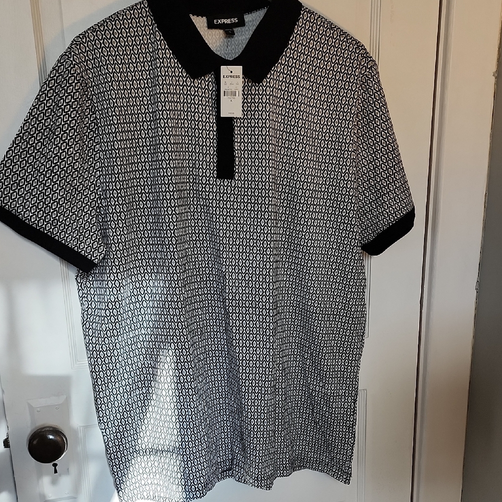 Express Black and White Pattern Polo Shirt